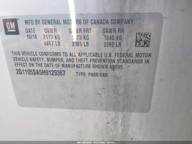 Chevrolet IMPALA 1LT 2017 2G1105SA5H9129367 Image 9