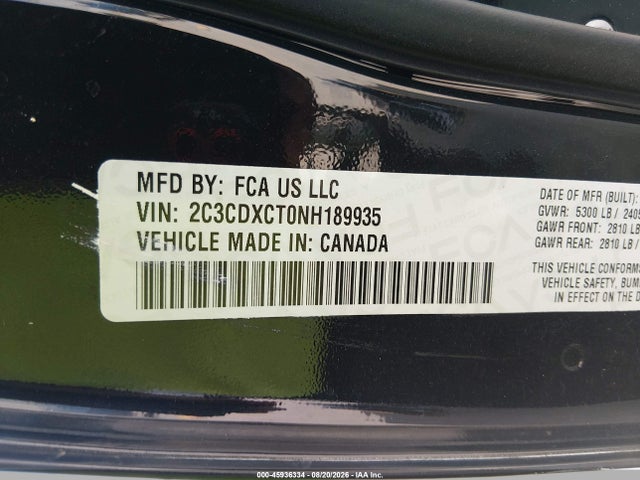 2022 Dodge Charger R/t მანქანა იყიდება აუქციონზე, vin: 2C3CDXCT0NH189935, აუქციონის ნომერი: 45936334