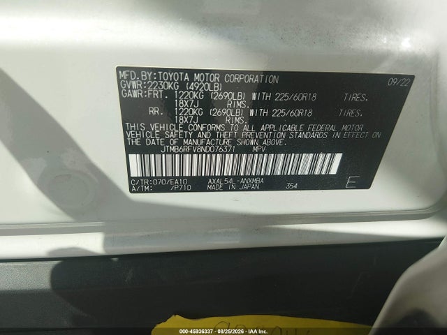 JTMB6RFV8ND076371 Toyota Rav4 Hybrid Xle Premium