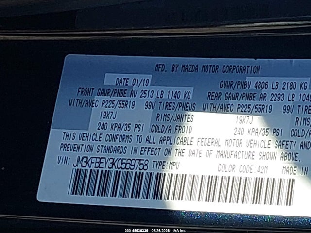 Продаж на аукціоні авто 2019 Mazda Cx-5 Signature, vin: JM3KFBEY3K0569758, номер лоту: 45936339