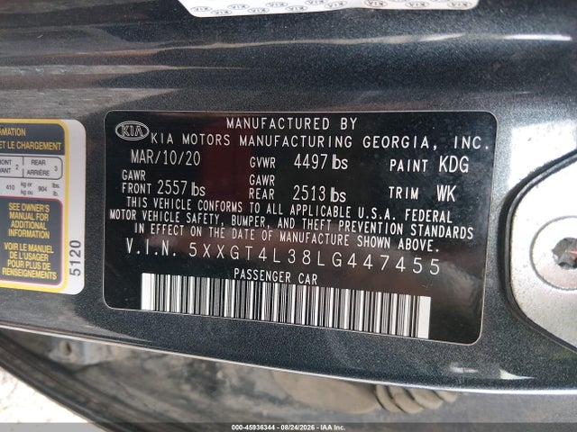 Продаж на аукціоні авто 2020 Kia Optima Lx, vin: 5XXGT4L38LG447455, номер лоту: 45936344