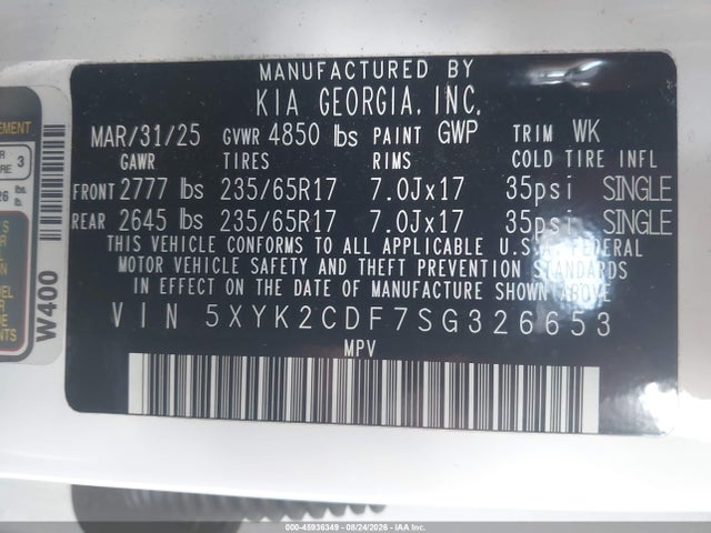 45936349 :رقم المزاد ، 5XYK2CDF7SG326653 vin ، 2025 Kia Sportage Lx مزاد بيع
