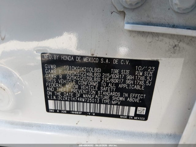 Продаж на аукціоні авто 2024 Honda Hr-v 2wd Ex-l/2wd Ex-l W/o Bsi, vin: 3CZRZ1H74RM725013, номер лоту: 45936352