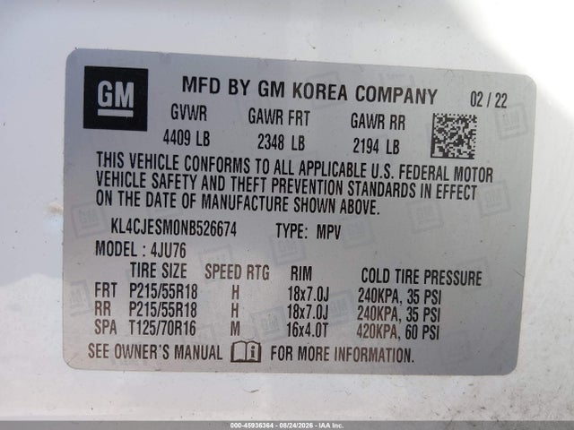 Aukcja sprzedaży 2022 Buick Encore Awd Preferred, vin: KL4CJESM0NB526674, numer aukcji: 45936364