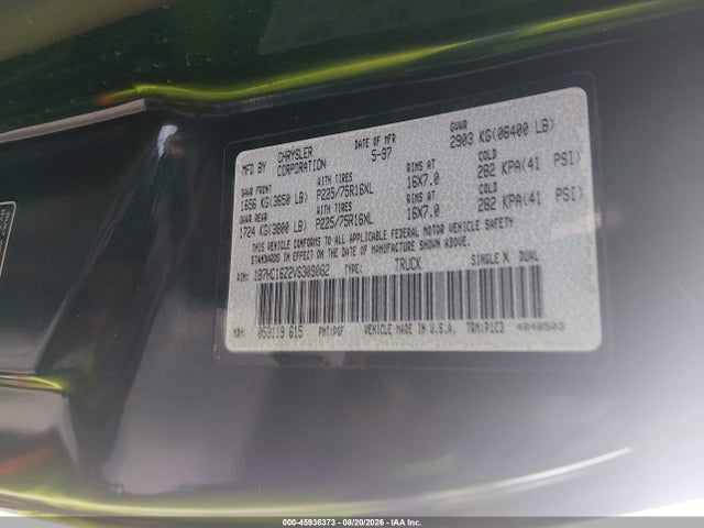 Aukcja sprzedaży 1997 Dodge Ram 1500 Lt, vin: 1B7HC16Z2VS309082, numer aukcji: 45936373