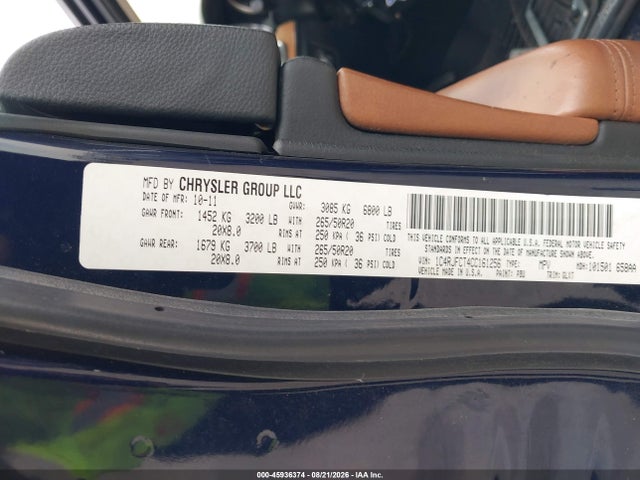 Продажа на аукционе авто 2012 Jeep Grand Cherokee Overland, vin: 1C4RJFCT4CC161256, номер лота: 45936374