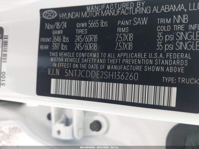 Продаж на аукціоні авто 2025 Hyundai Santa Cruz Sel Activity, vin: 5NTJCDDE2SH136260, номер лоту: 45936395