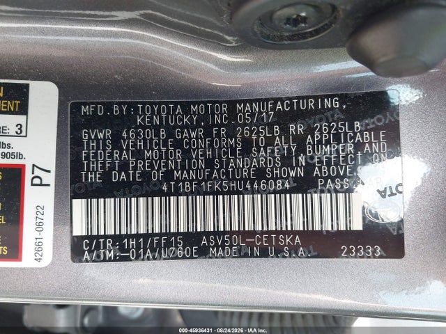 Aukcja sprzedaży 2017 Toyota Camry Se, vin: 4T1BF1FK5HU446084, numer aukcji: 45936431