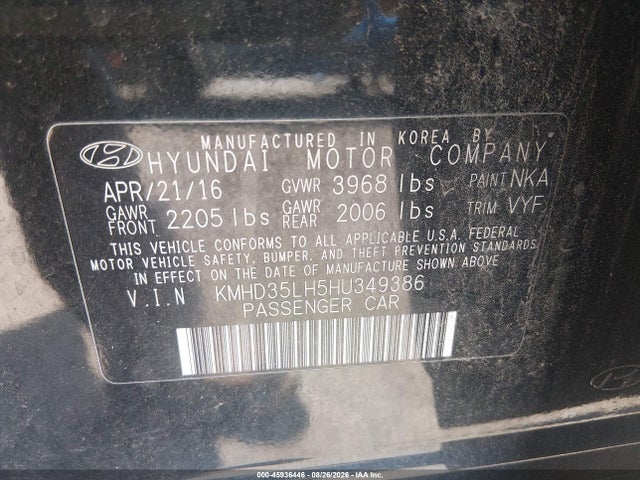 Aukcja sprzedaży 2017 Hyundai Elantra Gt, vin: KMHD35LH5HU349386, numer aukcji: 45936446