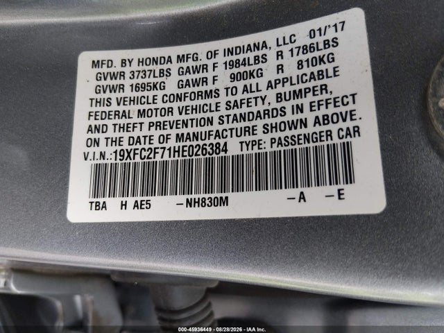 Aukcja sprzedaży 2017 Honda Civic Ex, vin: 19XFC2F71HE026384, numer aukcji: 45936449