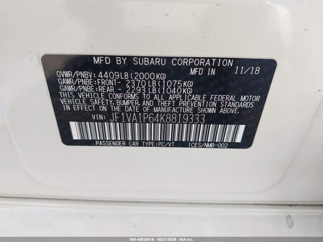 Subaru Wrx Limited 2019 JF1VA1P64K8819333 Image 9