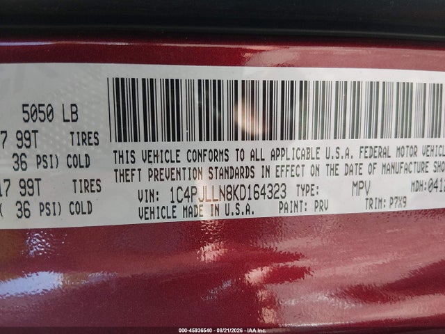 2019 Jeep Cherokee Latitude Plus Fwd მანქანა იყიდება აუქციონზე, vin: 1C4PJLLN8KD164323, აუქციონის ნომერი: 45936540