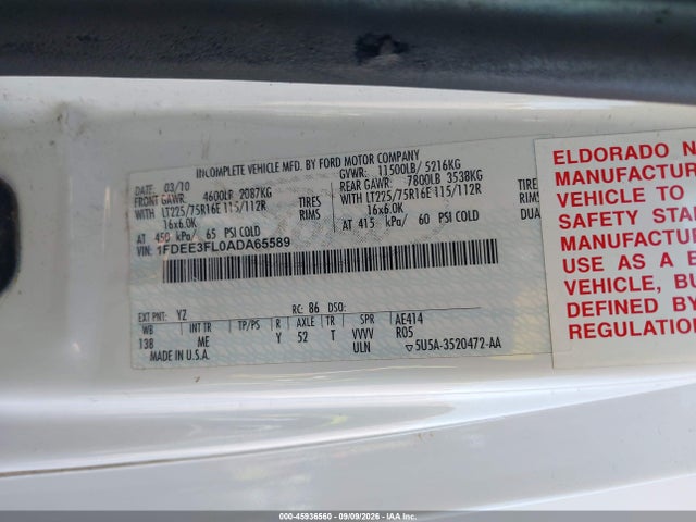 Продаж на аукціоні авто 2010 Ford E-350 Cutaway, vin: 1FDEE3FL0ADA65589, номер лоту: 45936560