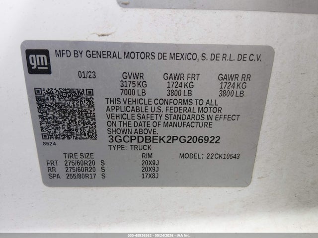 Aukcja sprzedaży 2023 Chevrolet Silverado 1500 4wd  Short Bed Custom, vin: 3GCPDBEK2PG206922, numer aukcji: 45936562