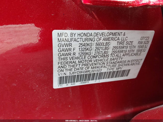 Aukcja sprzedaży 2024 Acura Mdx Standard, vin: 5J8YD9H38RL001503, numer aukcji: 45936571