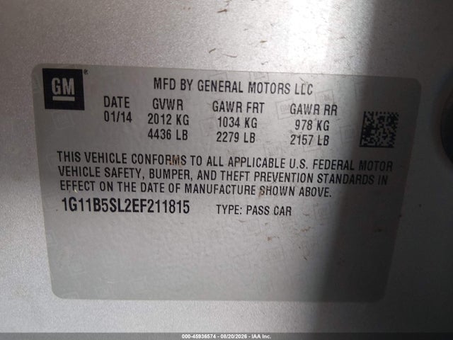 Chevrolet Malibu 1ls 2014 1G11B5SL2EF211815 Image 9