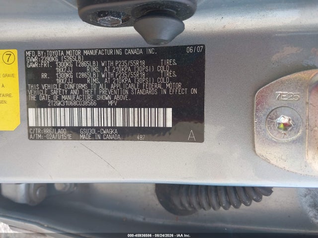45936586 :رقم المزاد ، 2T2GK31U68C038566 vin ، 2008 Lexus Rx 350 مزاد بيع