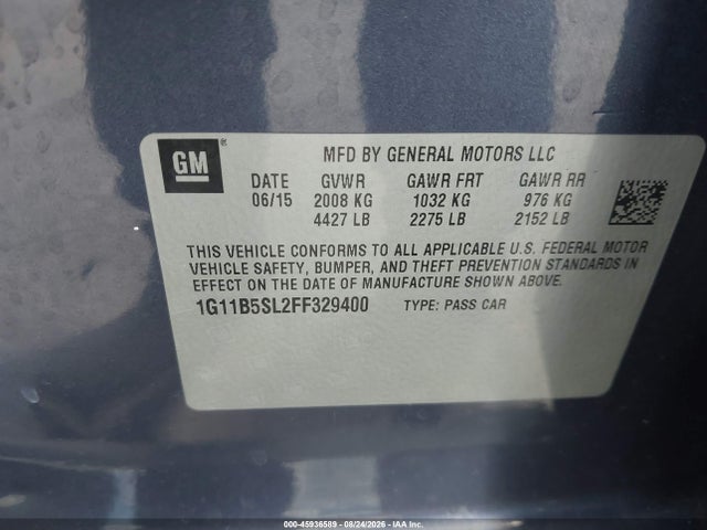 Продажа на аукционе авто 2015 Chevrolet Malibu Ls, vin: 1G11B5SL2FF329400, номер лота: 45936589