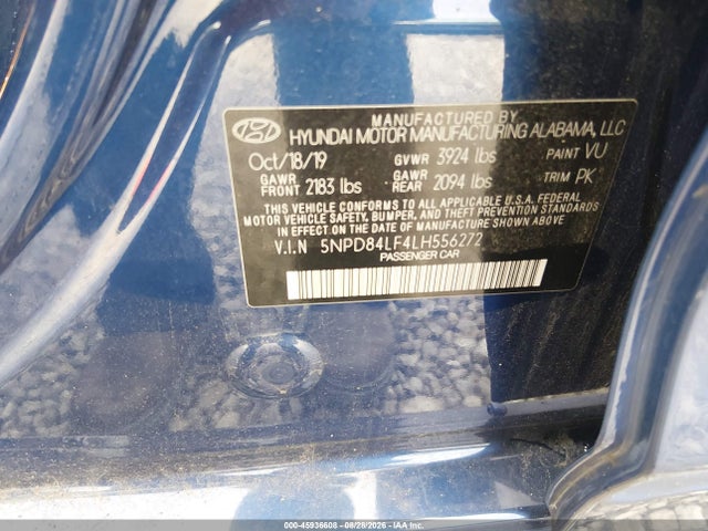 2020 Hyundai Elantra Sel მანქანა იყიდება აუქციონზე, vin: 5NPD84LF4LH556272, აუქციონის ნომერი: 45936608