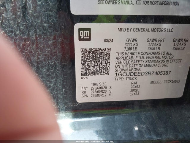 45936611 :رقم المزاد ، 1GCUDEED3RZ405387 vin ، 2024 Chevrolet Silverado 1500 4wd  Short Bed Rst مزاد بيع