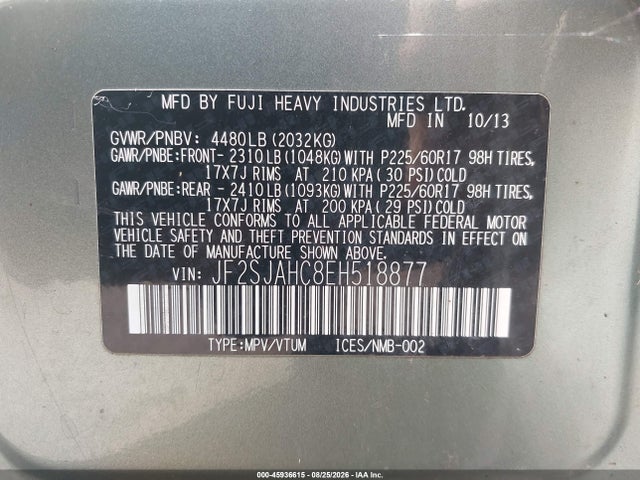 Продажа на аукционе авто 2014 Subaru Forester 2.5i Limited, vin: JF2SJAHC8EH518877, номер лота: 45936615