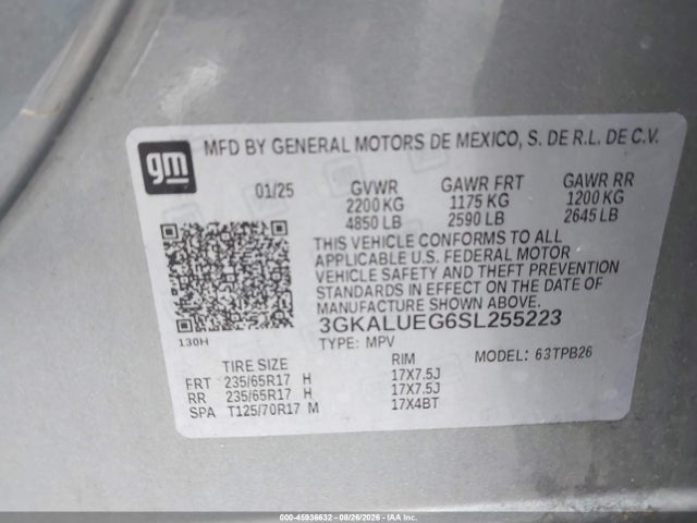 45936632 :رقم المزاد ، 3GKALUEG6SL255223 vin ، 2025 Gmc Terrain Awd Elevation مزاد بيع
