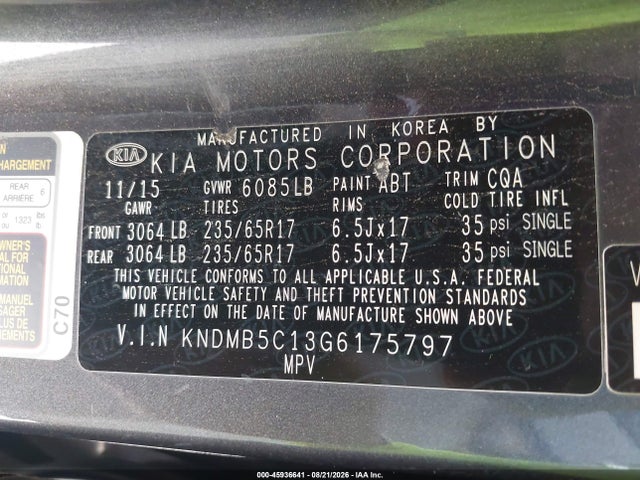 KIA SEDONA LX 2016 KNDMB5C13G6175797 Image 9