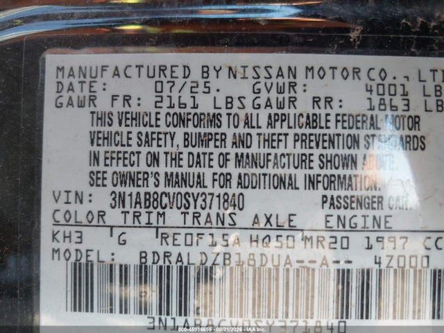 Nissan SENTRA SV 2025 3N1AB8CV0SY371840 Image 9