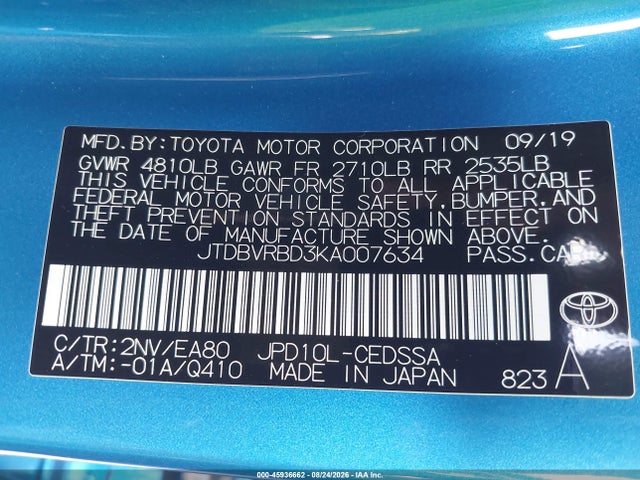 Toyota Mirai 2019 JTDBVRBD3KA007634 Image 9