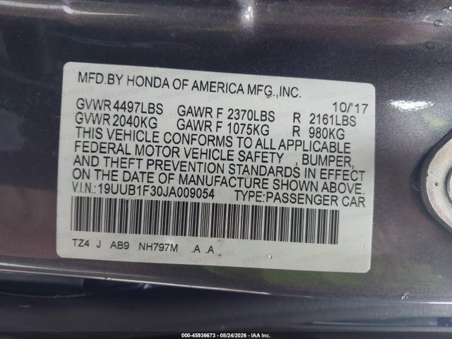 Acura TLX 2018 19UUB1F30JA009054 Image 9