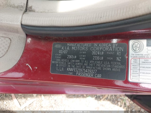 Продаж на аукціоні авто 2007 Kia Spectra Ex, vin: KNAFE121975439327, номер лоту: 45936707