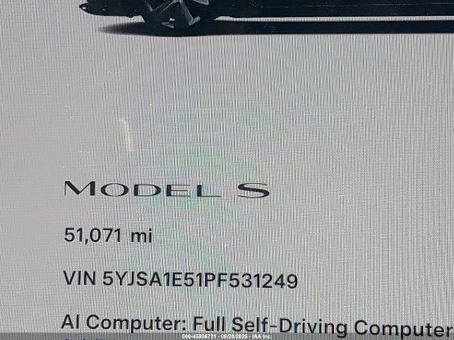 45936721 :رقم المزاد ، 5YJSA1E51PF531249 vin ، 2023 Tesla Model S Dual Motor All-wheel Drive/standard Range مزاد بيع