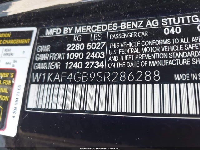 Продаж на аукціоні авто 2025 Mercedes-benz C 300, vin: W1KAF4GB9SR286288, номер лоту: 45936725