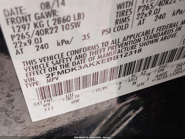 Ford EDGE SPORT 2014 2FMDK3AKXEBB12318 Image 9