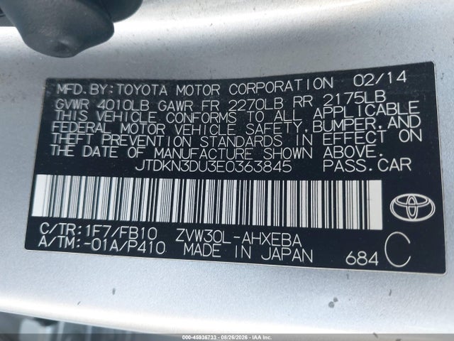 Toyota Prius Two 2014 JTDKN3DU3E0363845 Image 9