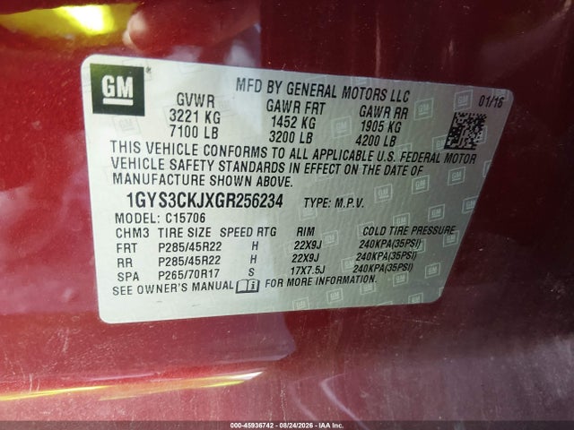 Aukcja sprzedaży 2016 Cadillac Escalade Premium Collection, vin: 1GYS3CKJXGR256234, numer aukcji: 45936742