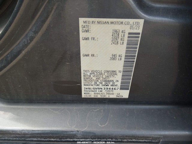 45936777 :رقم المزاد ، 1N4BL4DV9PN394467 vin ، 2023 Nissan Altima Sv Fwd مزاد بيع