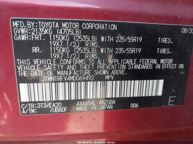 Toyota Rav4 Limited 2021 JTMN1RFV4MD069492 Image 9