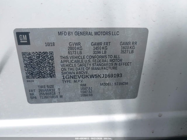 Chevrolet Traverse 1lt 2019 1GNEVGKW5KJ169193 Image 9