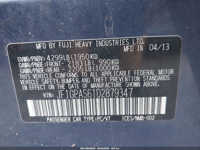 Продажа на аукционе авто 2013 Subaru Impreza 2.0i Sport Limited, vin: JF1GPAS61D2879347, номер лота: 45936820