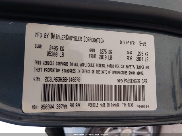 Aukcja sprzedaży 2006 Chrysler 300c, vin: 2C3LA63H36H140678, numer aukcji: 45936821