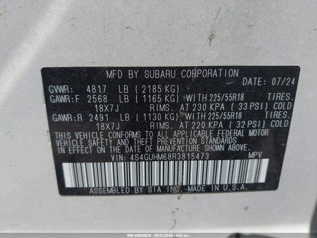 Продаж на аукціоні авто 2024 Subaru Crosstrek Limited, vin: 4S4GUHM68R3815473, номер лоту: 45936839