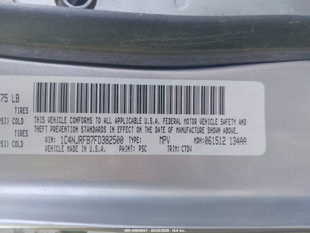 Продаж на аукціоні авто 2015 Jeep Patriot Latitude, vin: 1C4NJRFB7FD382500, номер лоту: 45936847
