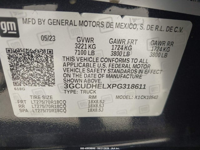 45936848 :رقم المزاد ، 3GCUDHELXPG318611 vin ، 2023 Chevrolet Silverado 1500 4wd  Short Bed Zr2 مزاد بيع