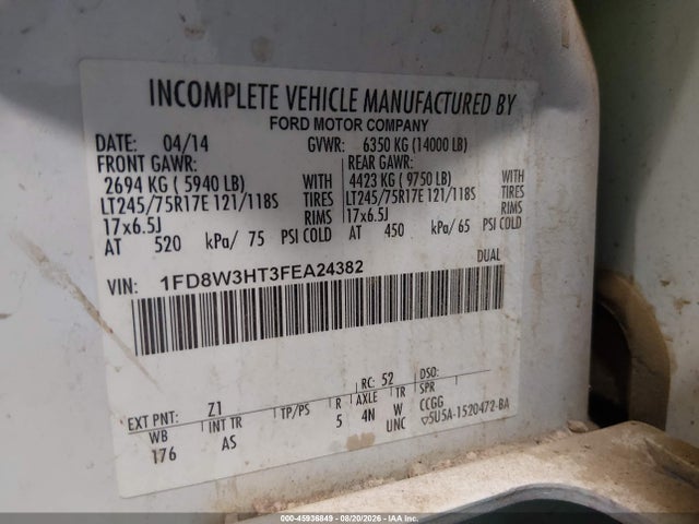 Продажа на аукционе авто 2015 Ford F-350 Chassis Xl, vin: 1FD8W3HT3FEA24382, номер лота: 45936849