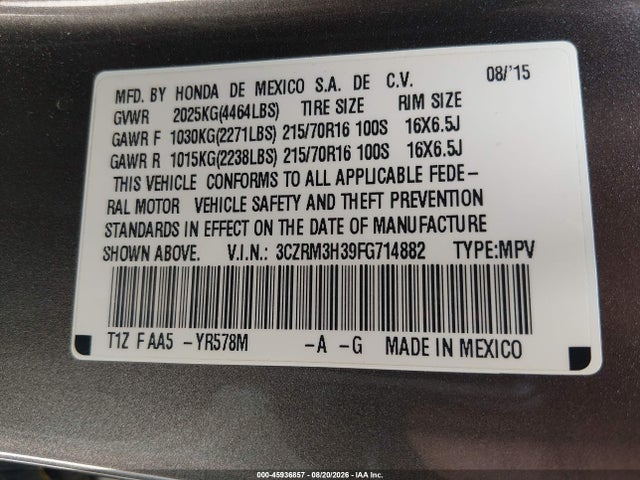 Honda CR-V LX 2015 3CZRM3H39FG714882 Image 9