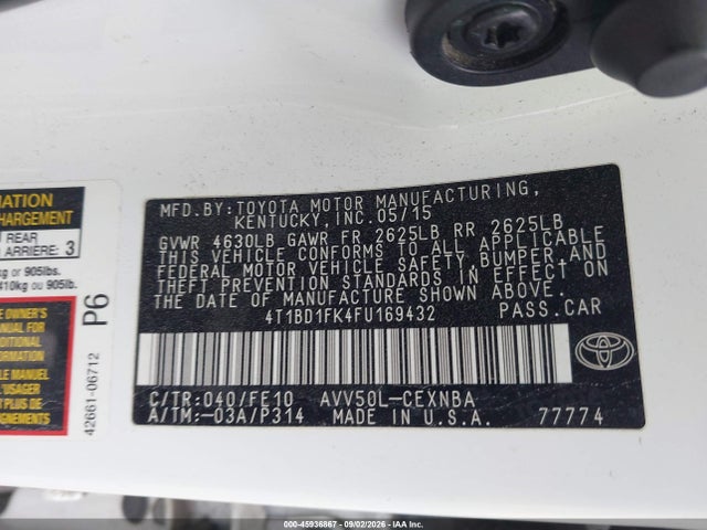 Aukcja sprzedaży 2015 Toyota Camry Hybrid Le, vin: 4T1BD1FK4FU169432, numer aukcji: 45936867