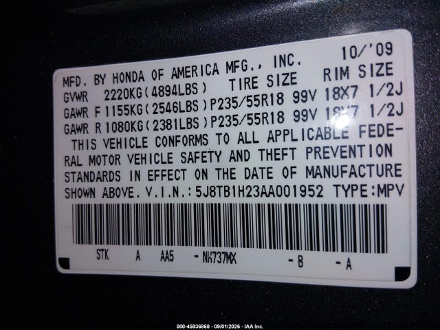 Продажа на аукционе авто 2010 Acura Rdx, vin: 5J8TB1H23AA001952, номер лота: 45936868