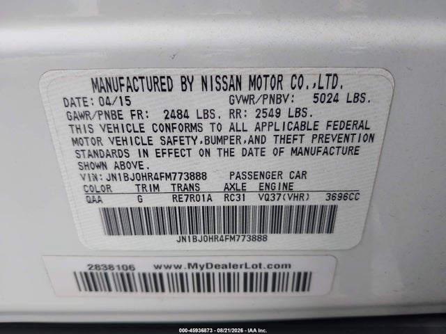 Продаж на аукціоні авто 2015 Infiniti Qx50 Journey, vin: JN1BJ0HR4FM773888, номер лоту: 45936873