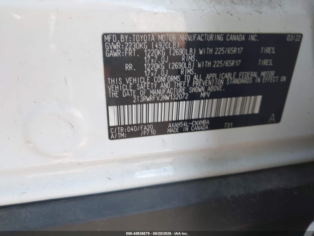 Продажа на аукционе авто 2022 Toyota Rav4 Hybrid Xle, vin: 2T3RWRFV3NW132072, номер лота: 45936879